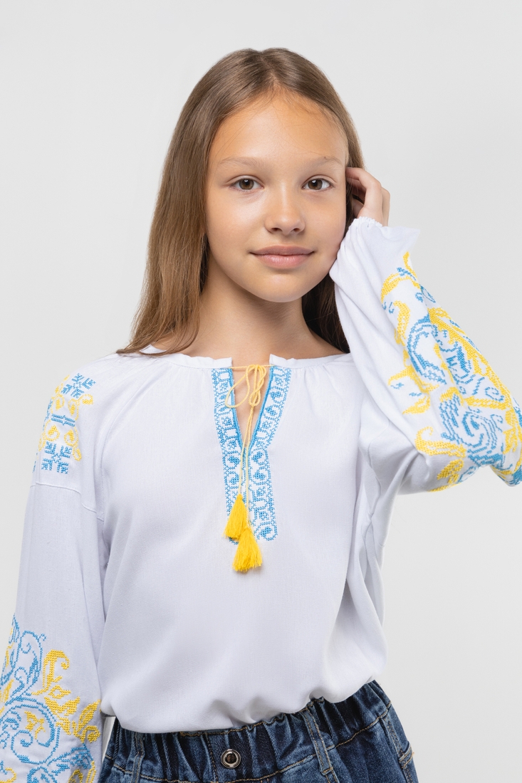 Фото Рубашка вышиванка для девочки КОЗАЧЕК ОЛЬГА 116 см Желто-голубой (2000989763956D)