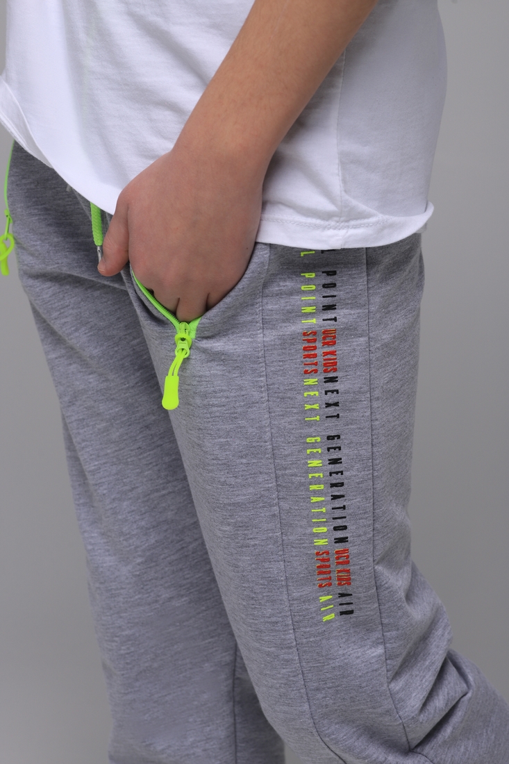 Фото Спортивні штани для хлопчика з принтом Pitiki 1006-3 158 см Світло-сірий (2000989523642D)