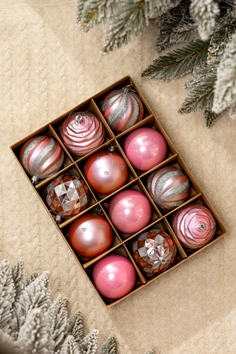 Фото Набор рождественских шаров 12 шт AS20-12 Розовый (2002014919840)(NY)