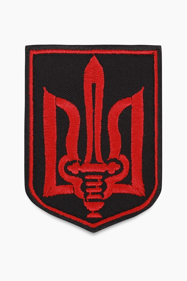 Фото Шеврон Тризуб красный на черном фоне №213 7,5 х 8 х 6 см (2000989516941A)