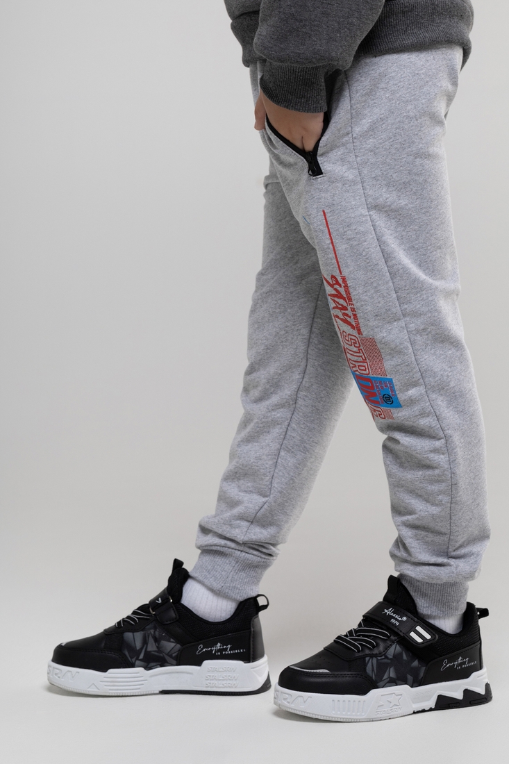 Фото Спортивні штани з принтом для хлопчика Pitiki 009769 134 см Сірий (2000990045522D)