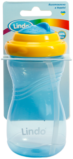 Фото Пляшка-непроливайка з соломинкою Lindo LI 127 16 х 7 х 7 см Блакитний (2000989637042)