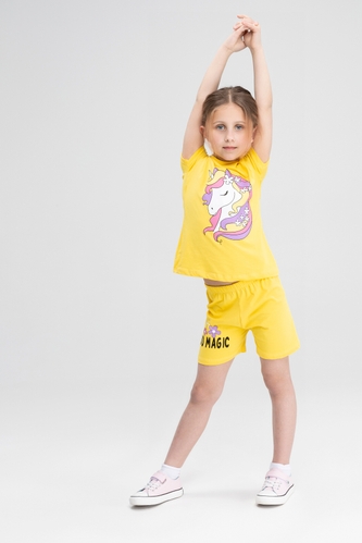 Фото Костюм для дівчинки Baby Show 16230 футболка + шорти 128 см Жовтий (2000989658634S)