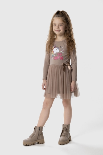 Фото Платье с принтом для девочки Pop Fashion 7343 116 см Капучино (2000990249197D)