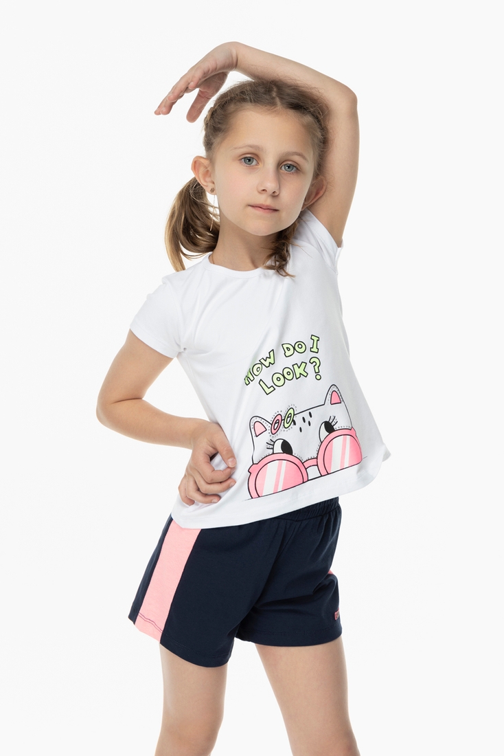 Фото Костюм для дівчинки Breeze 1080 футболка + шорти 98 см Білий (2000989655435S)