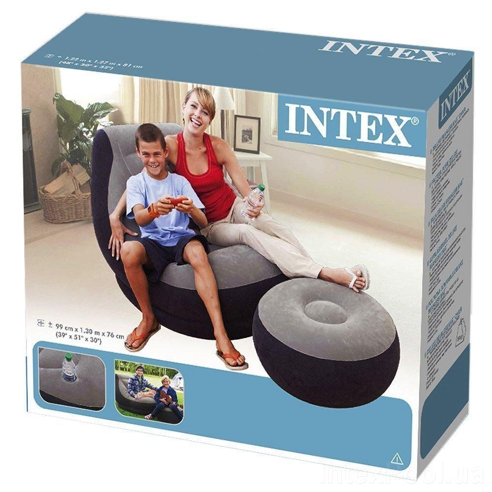 Фото Надувне крісло Intex 68564, 130 х 99 х 76 см, пуф 64 х 28 см (2000901309583)