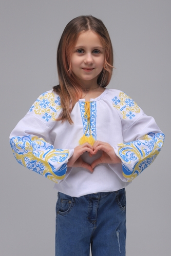 Фото Сорочка вишиванка для дівчинки КОЗАЧЕК ОЛЬГА 140 см Жовто- блакитний (2000989394648D)