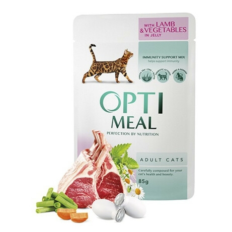 Вологий корм Optimeal для дорослих кішок зі смаком ягняти і овочів 85 г 5445 (4820083905445)