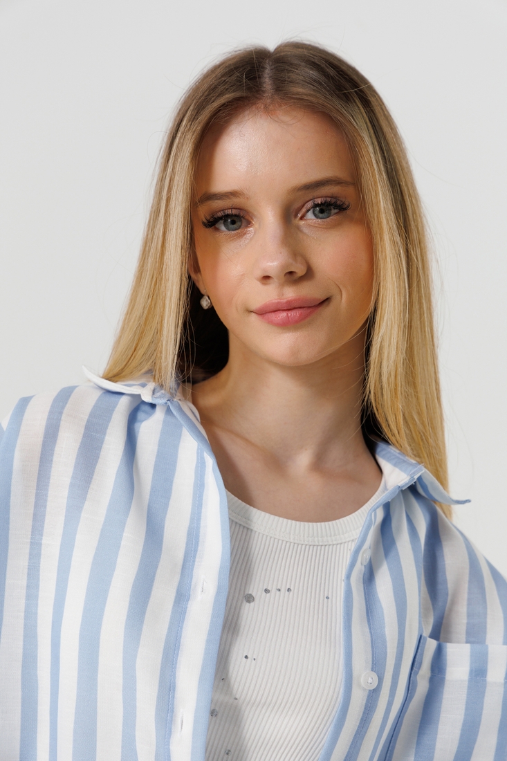Фото Рубашка с узором для девочки LocoLoco 9129 158 см Бело-голубой (2000990486660D)