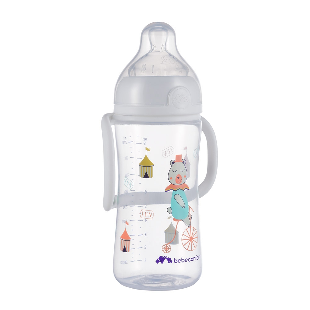 Фото Пляшечка для годування Bebe Confort 3102201990 EMO PP W/H 270ML T2 FF з ручками та силіконовою пустушкою біла (3220660335732)