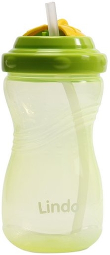 Фото Пляшка-непроливайка з соломинкою Lindo LI 127 16 х 7 х 7 см Зелений (2000989637080)