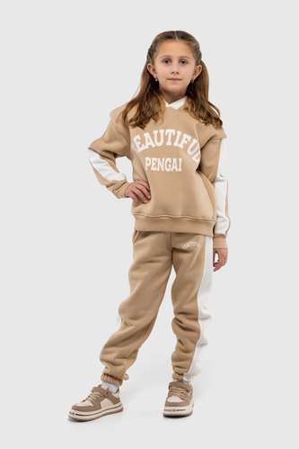 Фото Костюм для девочки ANGELOS 1035 худи+штаны 140 см Бежевый (2000990148117W)