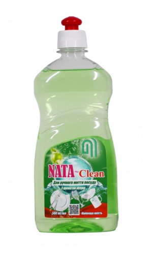 Засіб мийний "NATA-Clean для ручного миття посуду" з ароматом яблука, 500 мл з пуш-пулом (4823112600724)
