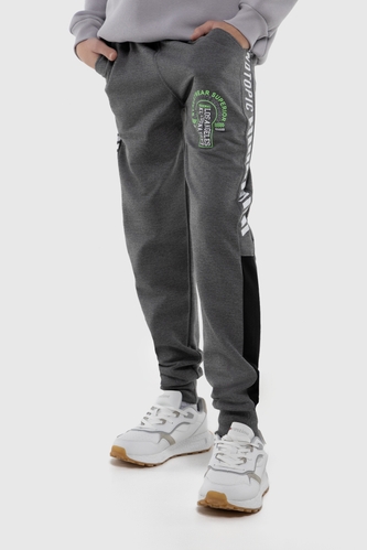 Фото Спортивные штаны для мальчика манжет с принтом Hees 3035 176 см Серый (2000990161581W)