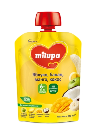 Дитяче пюре "Яблуко,Банан,Манго" з кокосовим молоком Milupa 11935 (6438091414149)