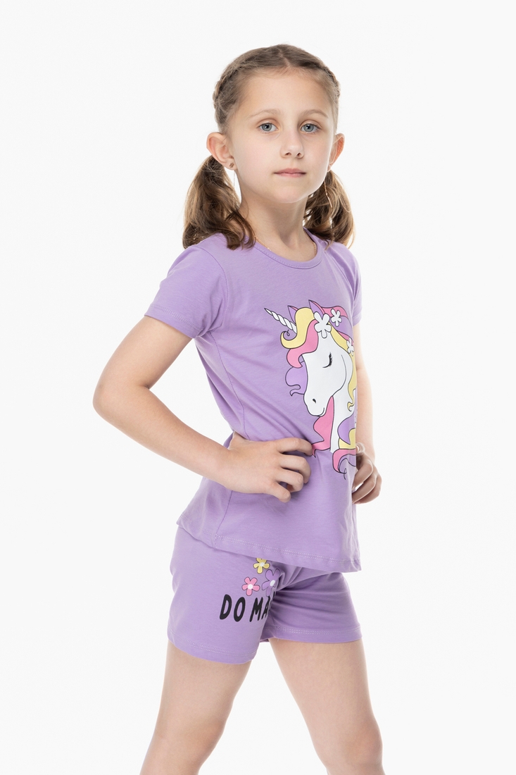 Фото Костюм для дівчинки Baby Show 16230 футболка + шорти 128 см Бузковий (2000989658696S)