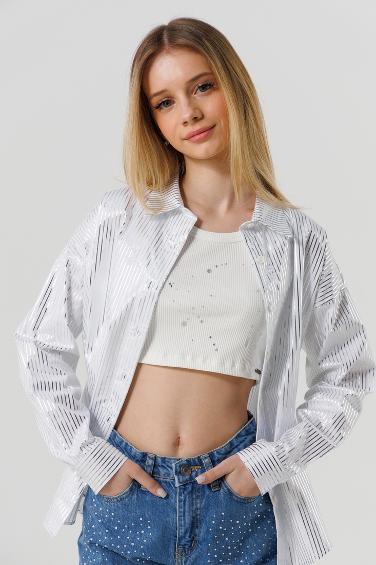 Фото Рубашка с узором для девочки LocoLoco 9057 128 см Серебристо-белый (2000990347664D)