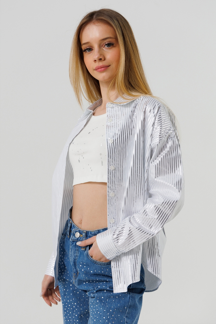 Фото Рубашка с узором для девочки LocoLoco 9057 158 см Серебристо-белый (2000990486653D)