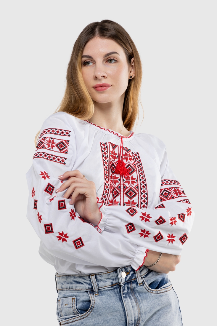 Фото Вишиванка сорочка з принтом жіноча Олеся 46 Білий (2000989910015A)