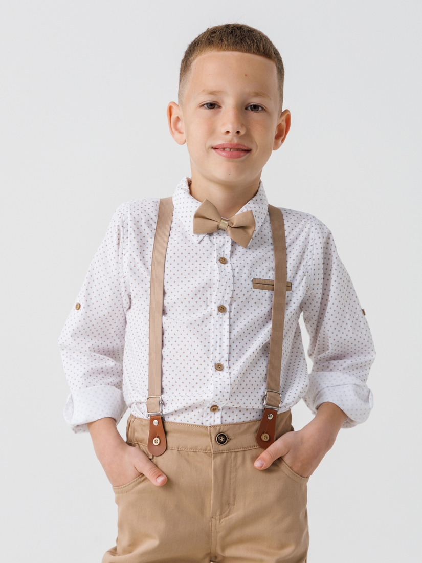 Фото Костюм для мальчика (рубашка+штаны+подтяжки) Mini Papi 3190 128 см Бежевый (2000990489524D)