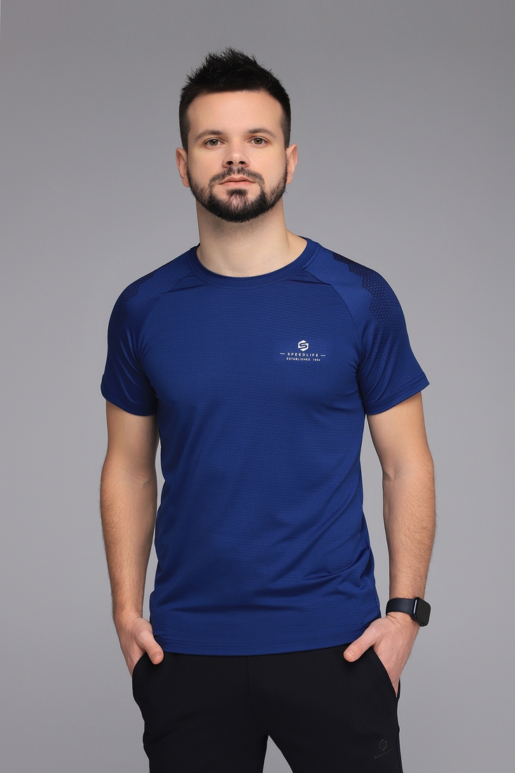 Фото Фітнес футболка однотонна чоловіча Speed Life XF-1512 S Синій (2000989516606A)