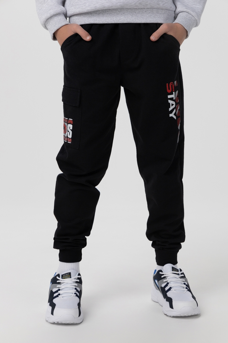 Фото Спортивні штани з принтом для хлопчика Pitiki 228-13-1 158 см Чорний (2000990094353D)