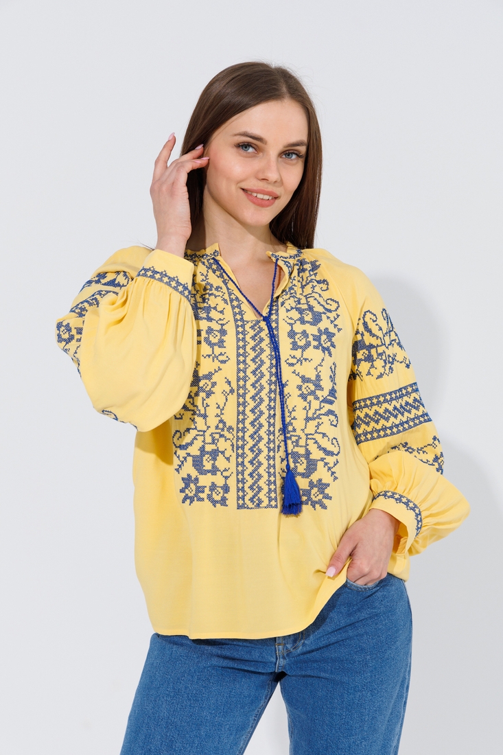 Фото Вишиванка сорочка з принтом жіноча Es-Q 5675 L Жовтий (2000990588371A)