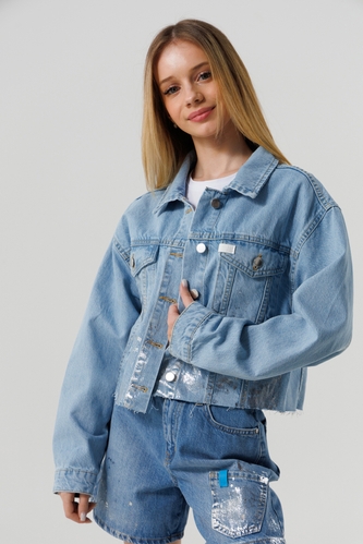 Фото Куртка джинсова для дівчинки LocoLoco 6185 158 см Блакитний (2000990486622D)